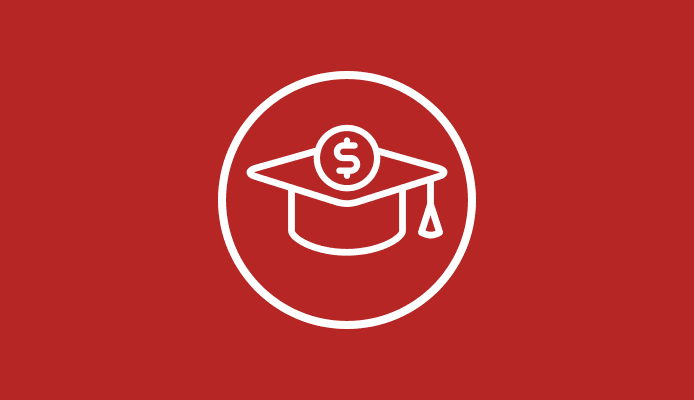 Graduation Cap with Money Symbol on Red Background