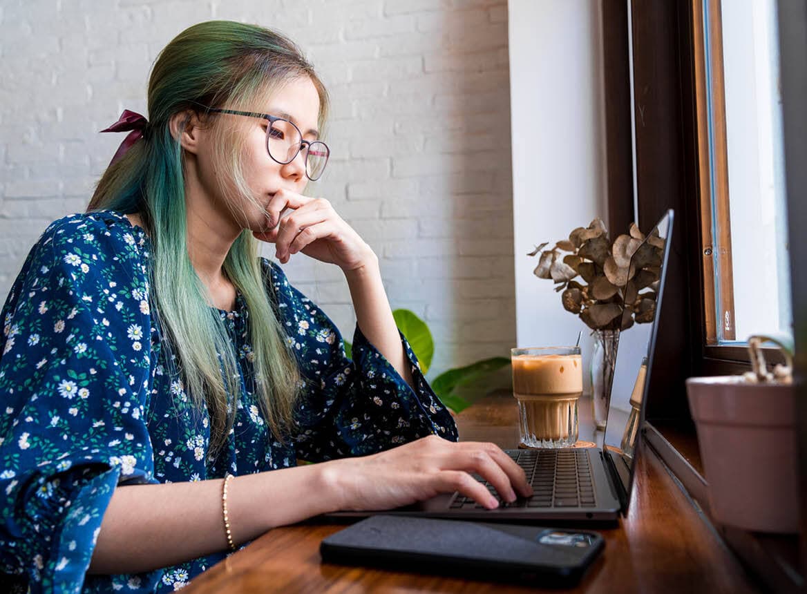 Woman working on a laptop