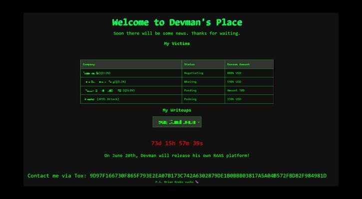 Figure 3: Qilin mentioned on Devman’s data leak site.