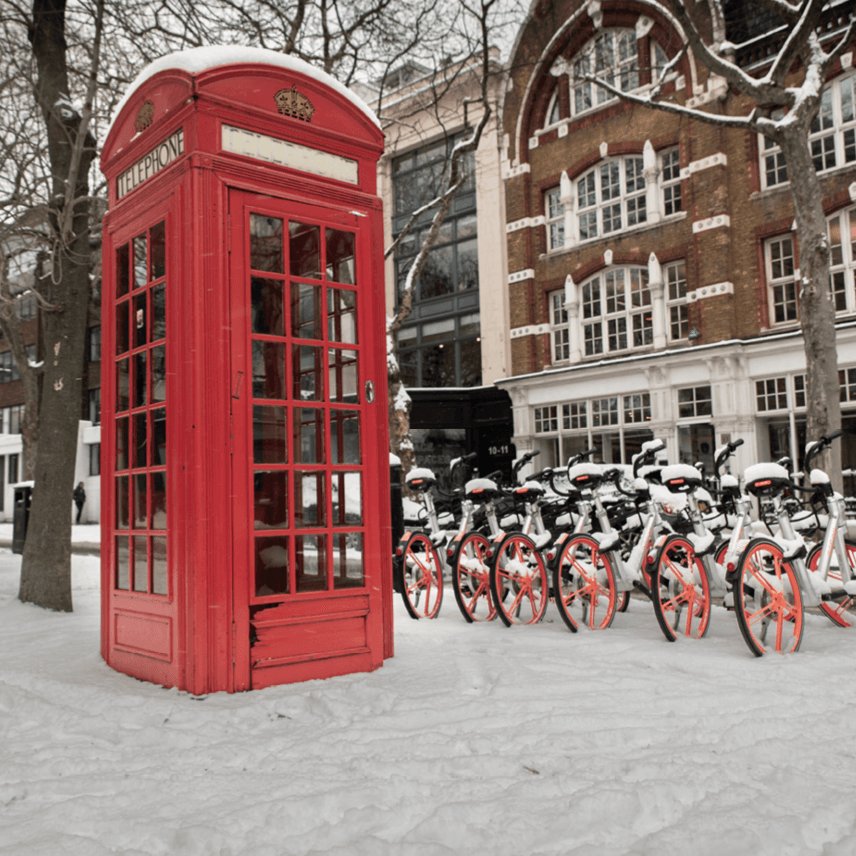 London, Snow and Telephone Box