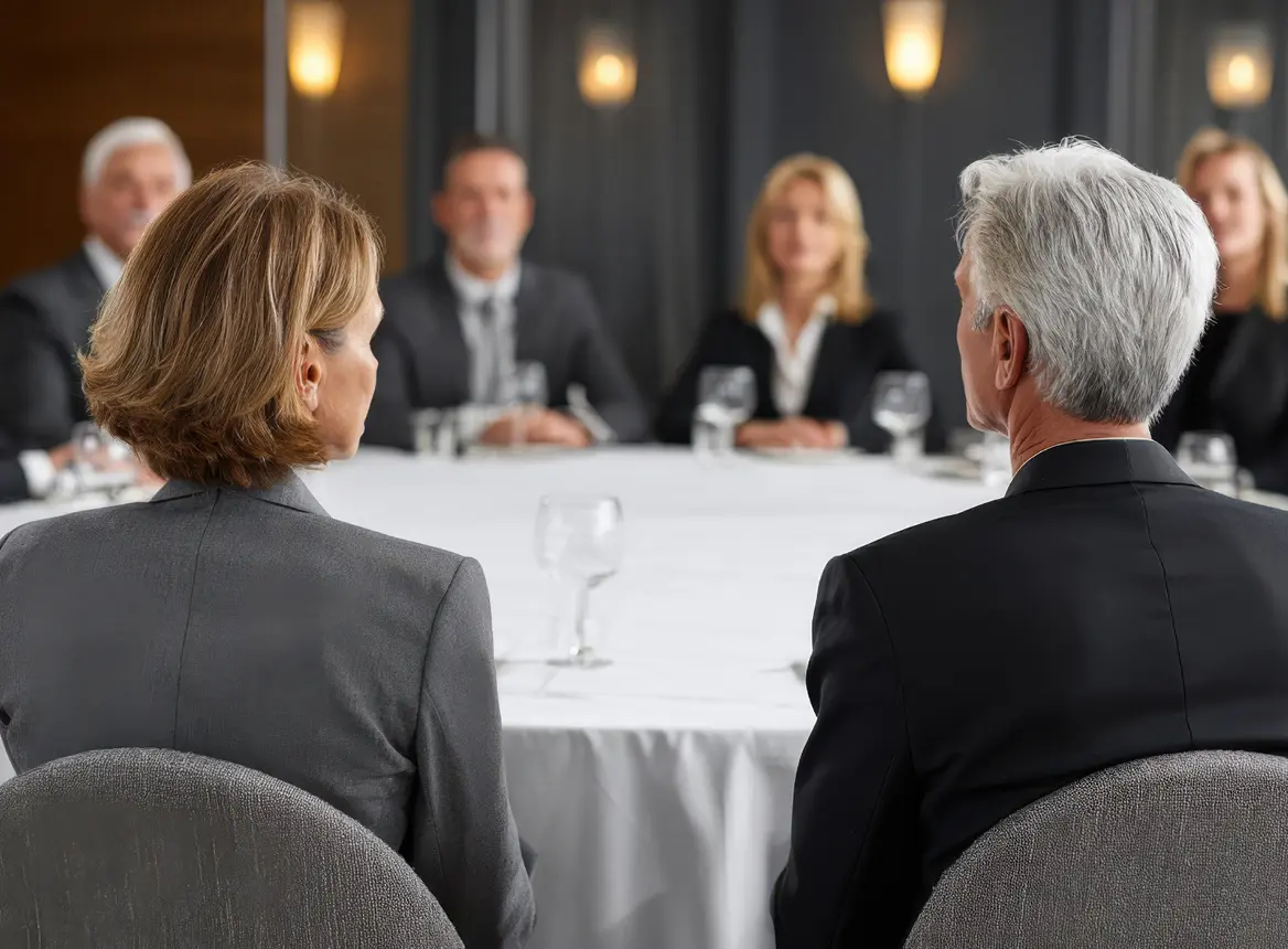 Two Leaders Sitting At Dinner Table