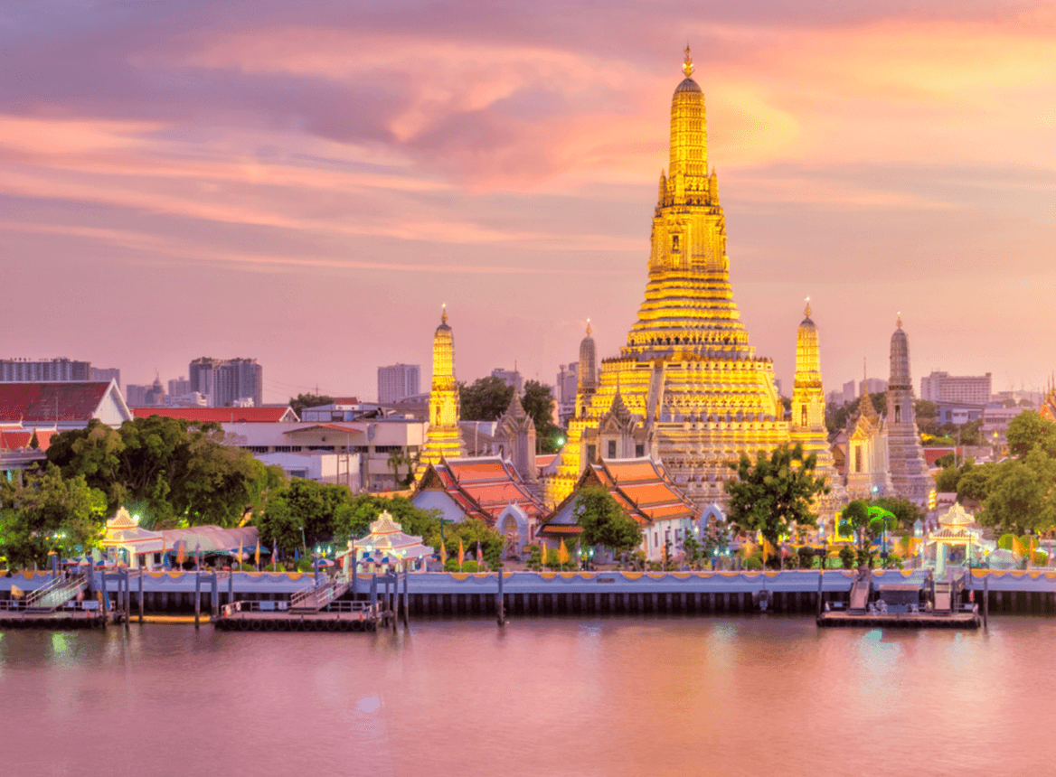 Thailand: Buildings Lit Up at Dusk