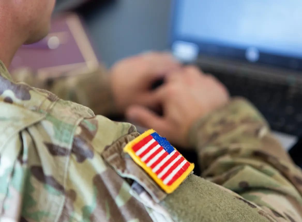 Soldier Working on Computer