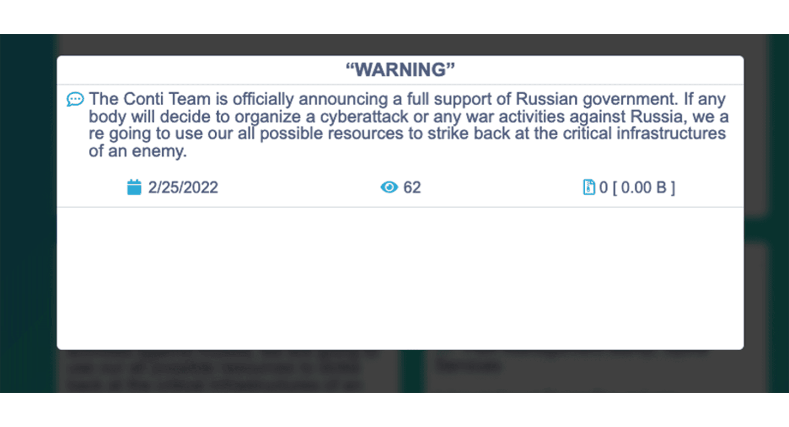 Figure 10: Conti’s announcement supporting the Russian Government