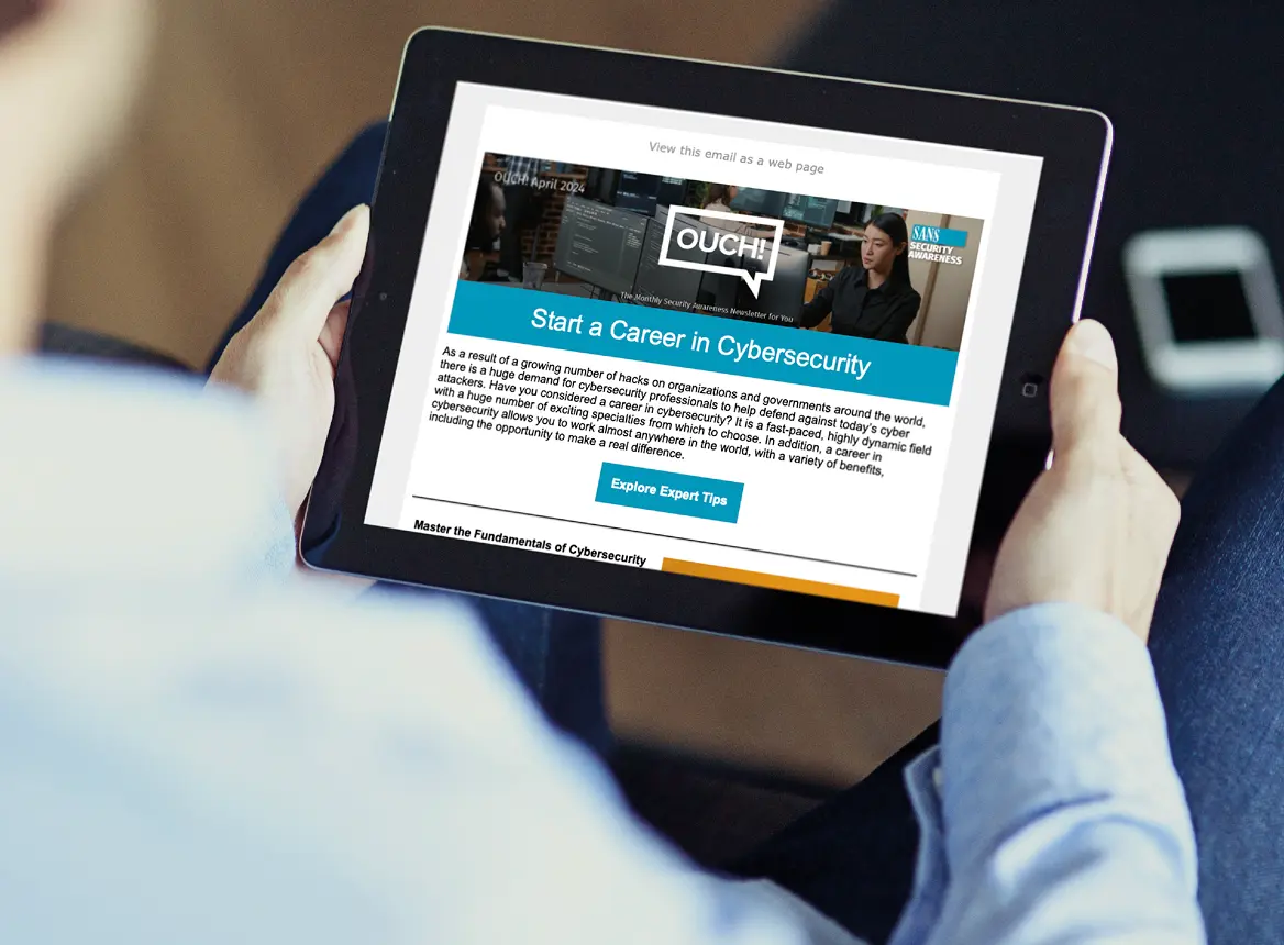 Person reading Ouch Newsletter from a tablet